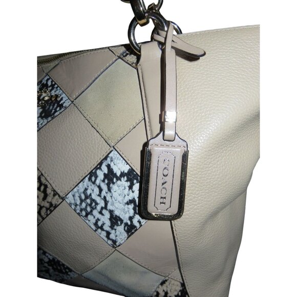 Coach 2016 Ava Mixed Suede & Python Embossed Leather Tote 57510 Beechwood Beige - Picture 4 of 16